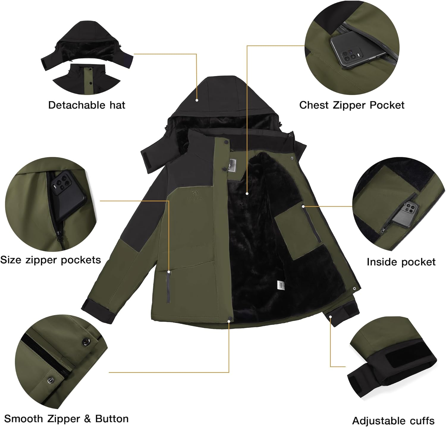 Women's Waterproof Snow Ski Jakcet Fleece Warm Winter Coat Hooded Windproof Insulated Snowboarding Jacket - Image 5