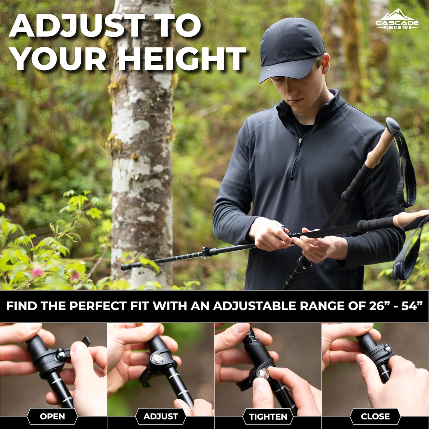 Cascade Mountain Tech Trekking Poles - Carbon Fiber Walking or Hiking Sticks with Quick Adjustable Locks - Image 3