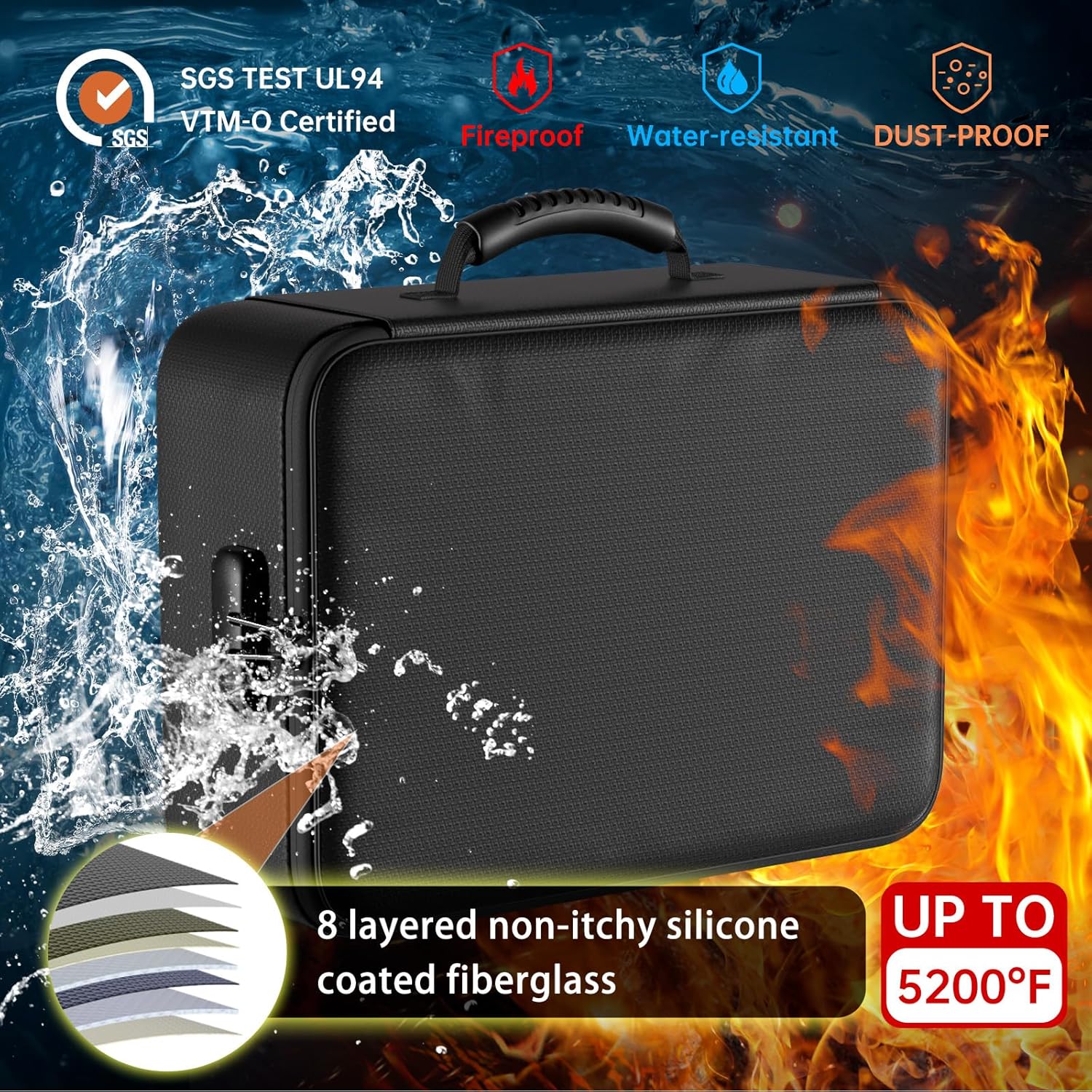 DocSafe 5200°F Document Organizer with Lock,Upgraded Heat Insulated Fireproof&Waterproof Box 8 Layers File Organizer,Portable Home Travel Safe Storage for Important Documents, Files and More - Image 5