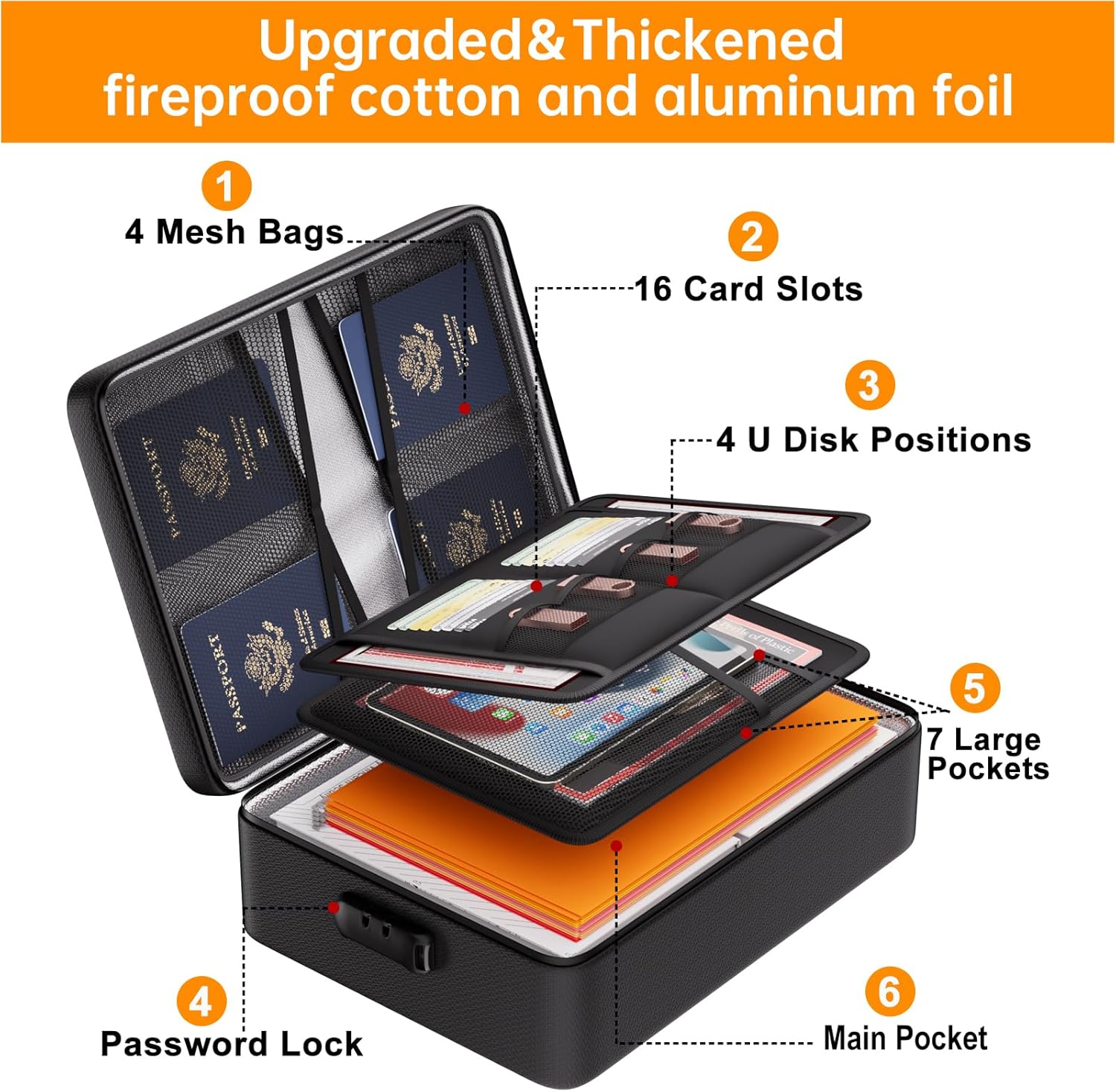 DocSafe 5200°F Document Organizer with Lock,Upgraded Heat Insulated Fireproof&Waterproof Box 8 Layers File Organizer,Portable Home Travel Safe Storage for Important Documents, Files and More - Image 6