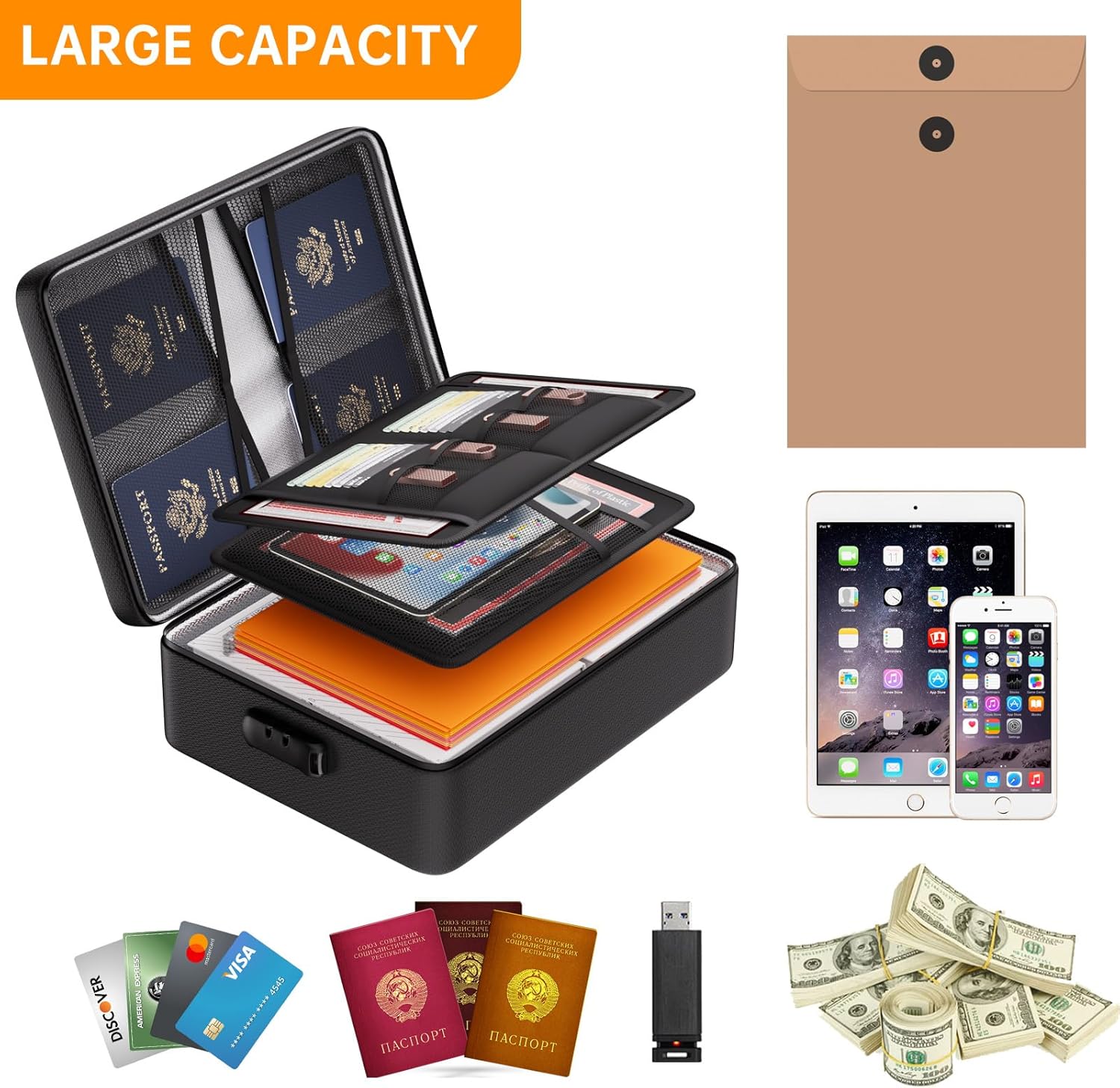 DocSafe 5200°F Document Organizer with Lock,Upgraded Heat Insulated Fireproof&Waterproof Box 8 Layers File Organizer,Portable Home Travel Safe Storage for Important Documents, Files and More - Image 7