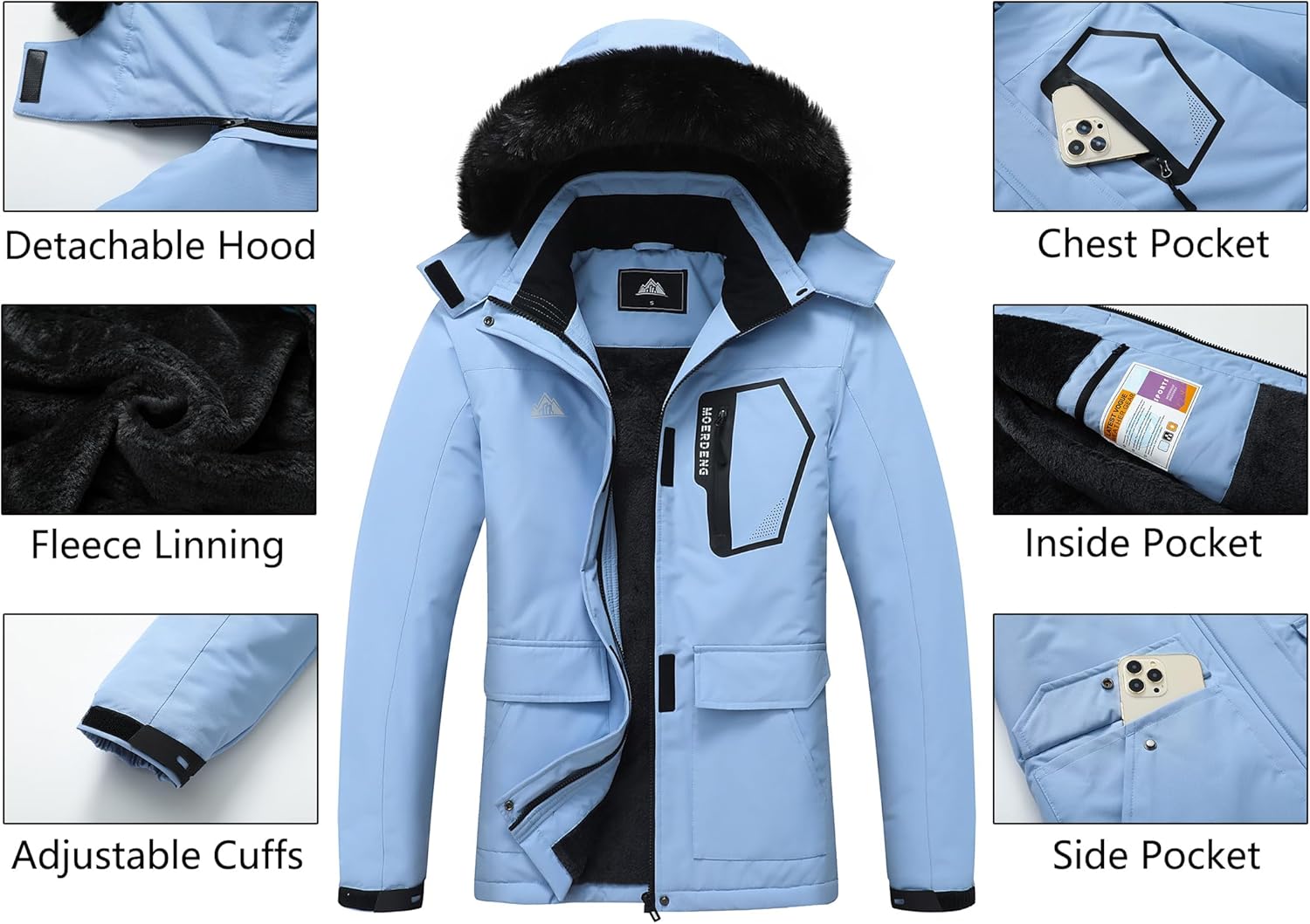 Women's Ski Jacket Waterproof Warm Winter Coat Hooded Snowboarding Jacket Versatile for Hiking & Winter Activities - Image 4