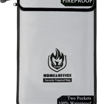 Upgraded Two Pockets Fireproof Document Bag (2000℉), andyer 15”x 11”Waterproof Fireproof Money Bag for Cash with Zipper, Important Document Storage Organizer for Valuables, Legal Documents Safe